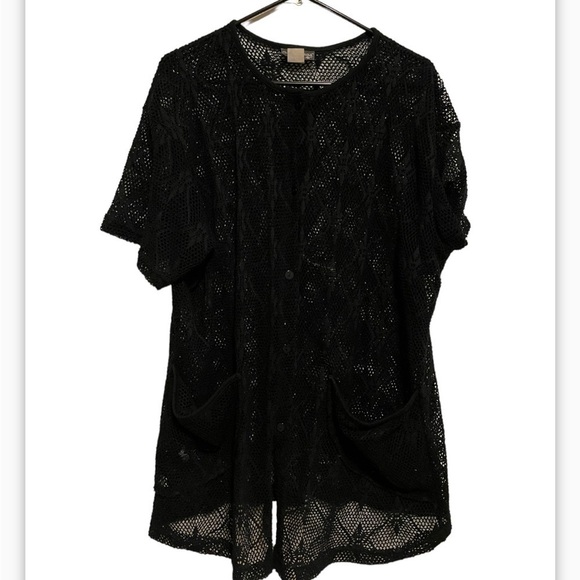 Madalana White and Black Eyelet Full Button Cover Up - Picture 12 of 14